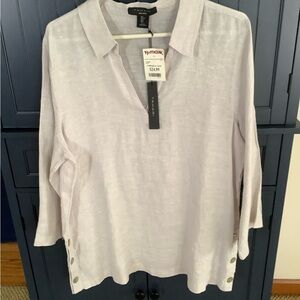 Tahari Light Gray Linen Top